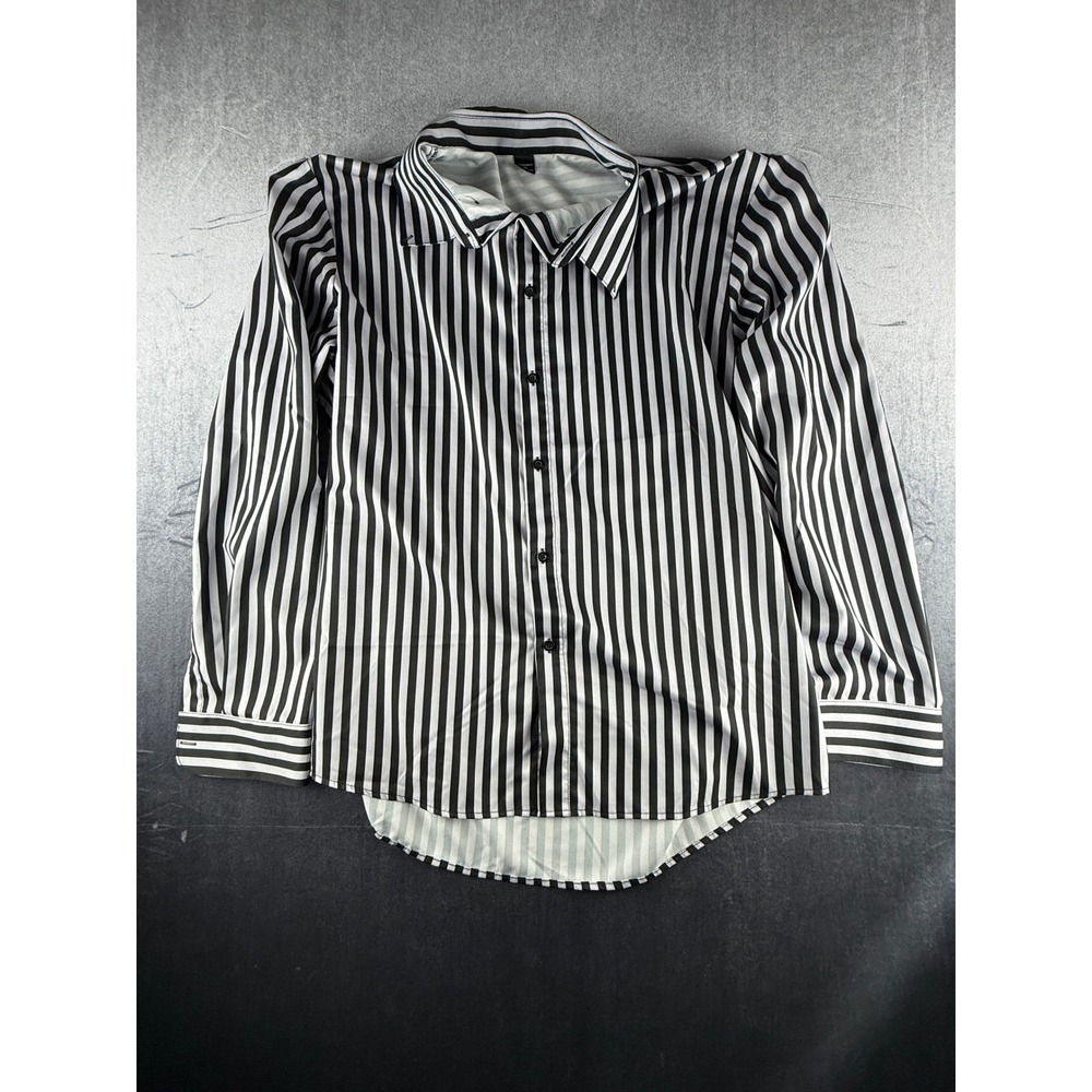 Shein Manfinity Black White Striped Satin Feel Button Down Shirt XL